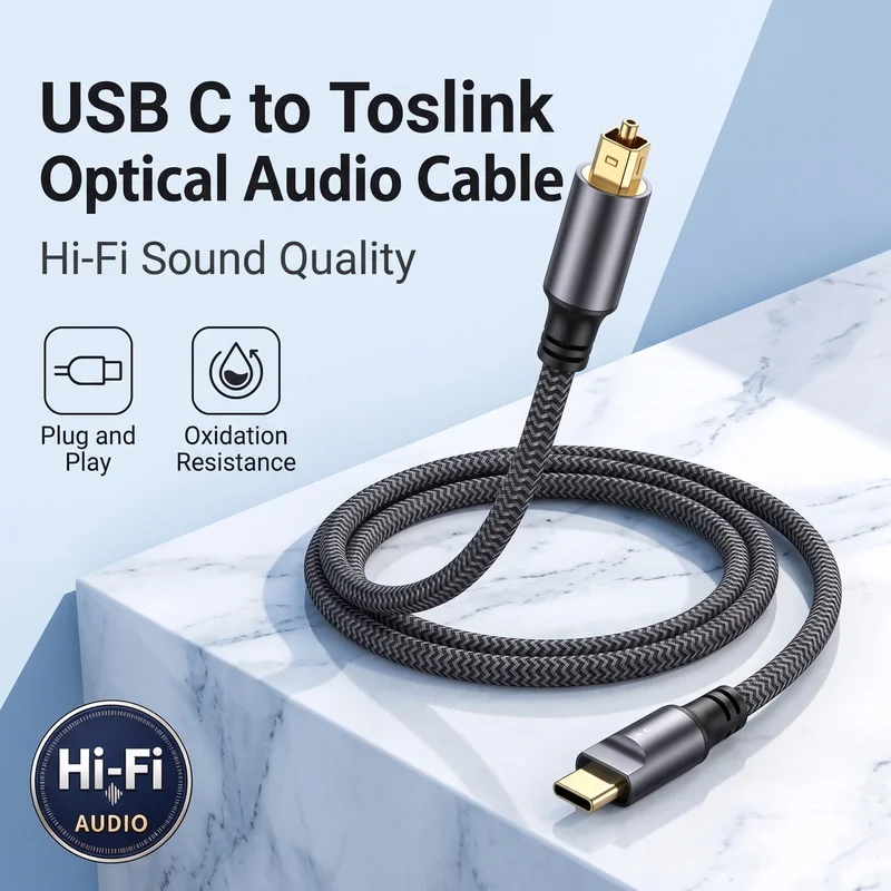 Optical Audio Cable Toslink Gold Plated - USB C to Optical SPDIF Toslink